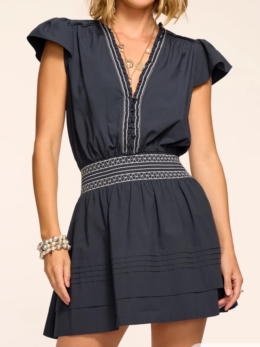 Ramy Brook Tahlia Cotton Poplin Smocked Mini Dress
